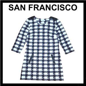 SAN FRANCISCO Plaid Houndstooth quilted cropped sleeves mini shift dress